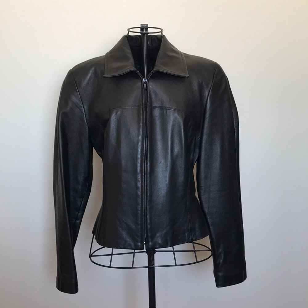 Danier Black Leather Zip-Front Jacket